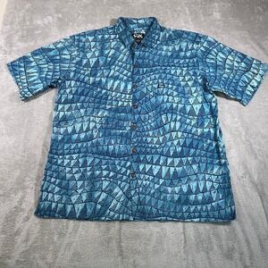 Rix Shirt Mens XXL Blue‎ Hawaiian Geometric Print Button Up Short Sleeve